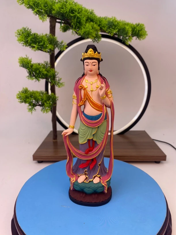 小叶黄杨彩绘圣观音（高度20公分）创意菩萨禅意描金玄关观世音神像