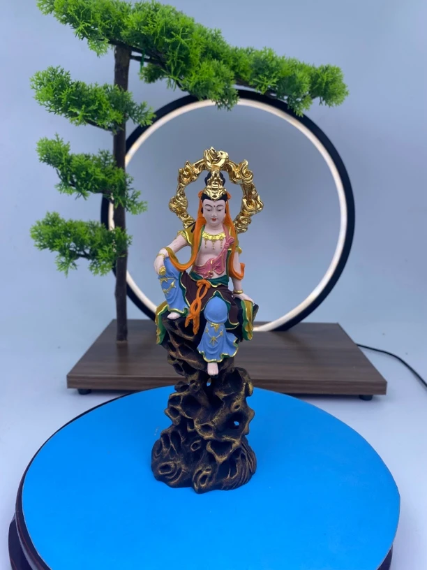 小叶黄杨彩绘自在火焰观音（高度18公分）创意玄关桌面菩萨禅意茶室