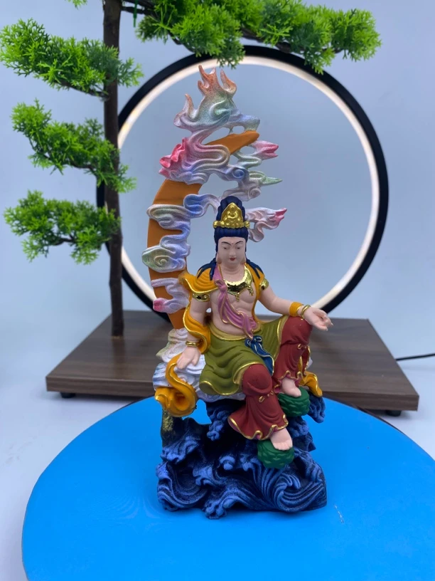 小叶黄杨彩绘水月观音（高度20厘米）创意桌面玄关禅意工艺品菩萨