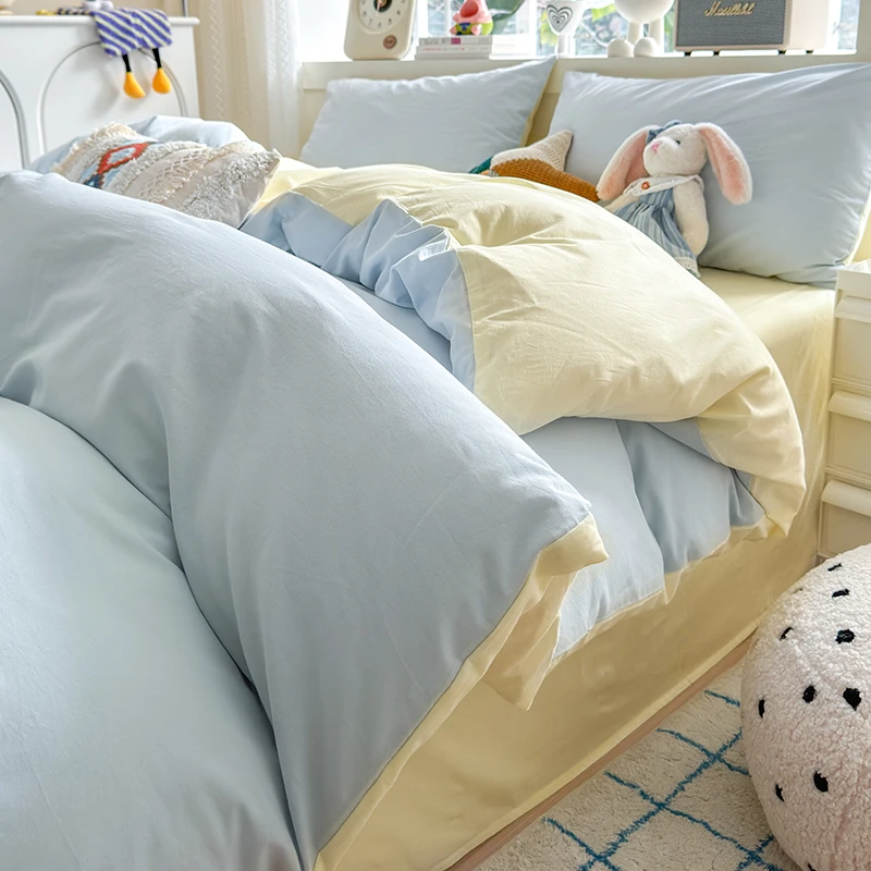 ins简约纯色四件套4亲肤透气被套床上三件套1.5m1.8床单学生宿舍