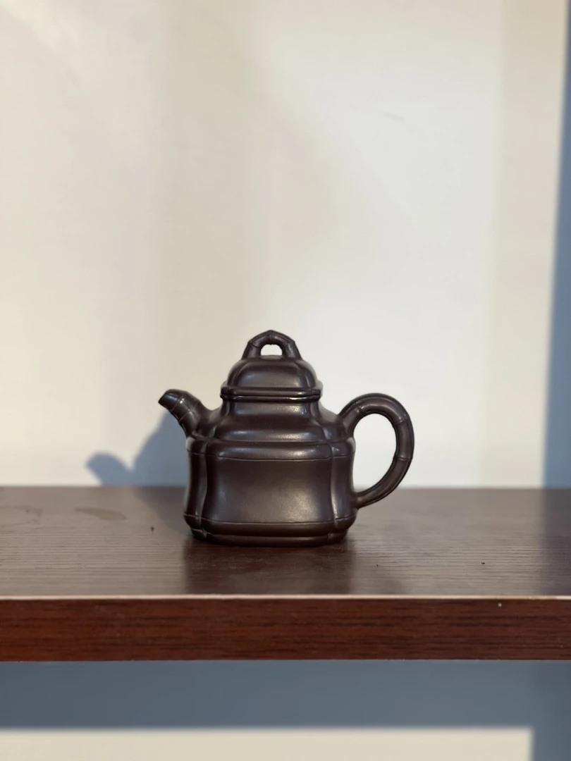 宜兴紫砂壶老紫泥四方竹鼎（老壶微瑕）