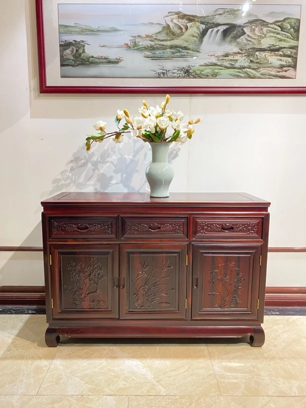 酸枝餐边柜实木家具雕花古典中式风格