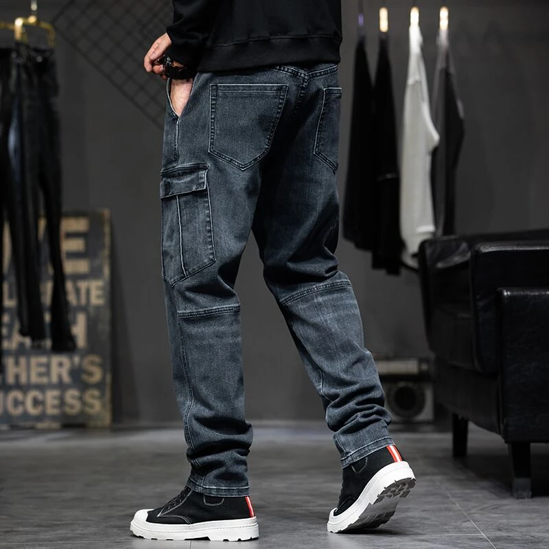 美式复古胖子工装牛仔裤男潮牌直筒宽松大码多口袋男裤长裤春秋款