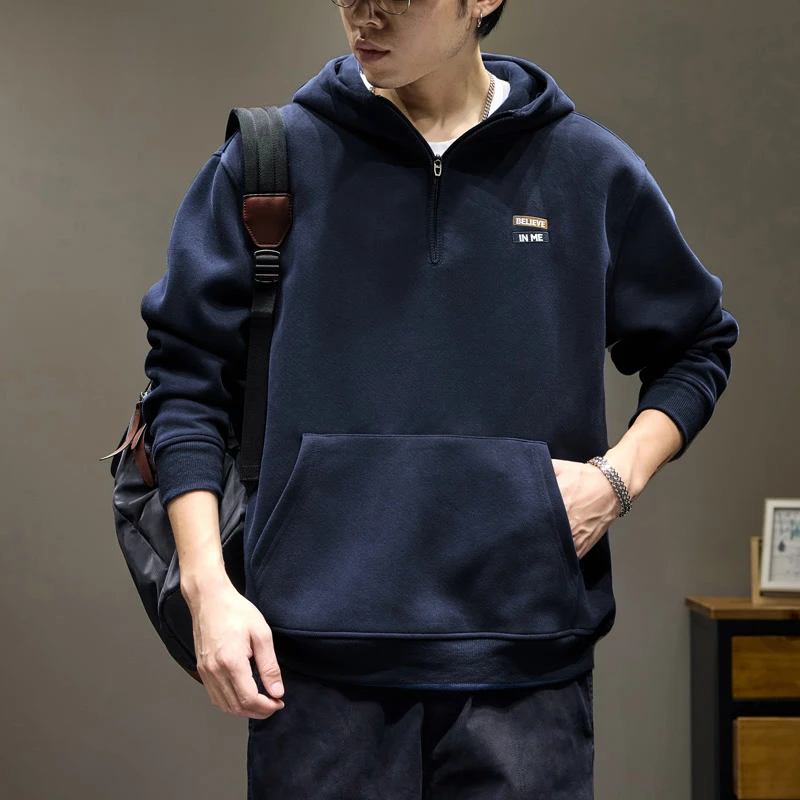 秋冬连帽卫衣男士运动宽松休闲百搭纯色长袖时尚户外潮流帽衫上衣