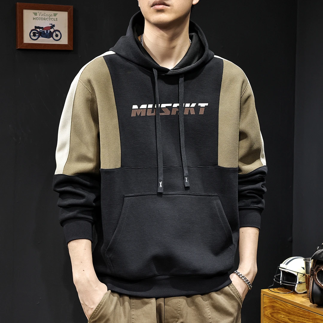 拼色连帽卫衣男外套秋冬潮男士重磅大码衣服长袖插袋秋季2024新款