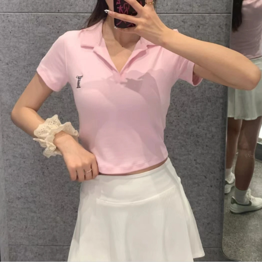 NIKE女款粉色透气时尚休闲舒适夏季翻领运动短袖-HJ6852-663