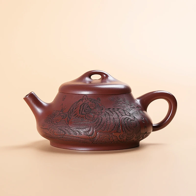 【闪购商品】汉棠石瓢刻老虎龙血砂家用紫砂茶壶Z703