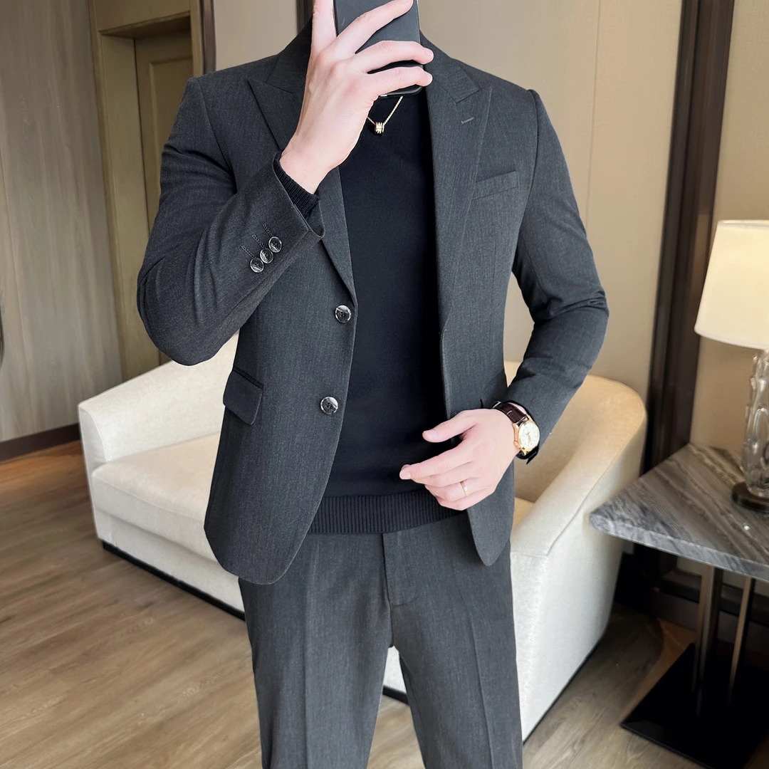 秋冬季韩版西服男士修身帅气西装男帅气商务休闲西装外套男两粒扣