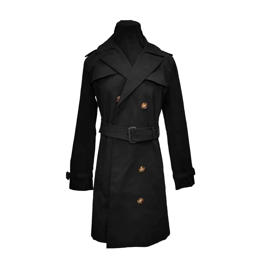 99新 BURBERRY/博柏利 黑色风衣时尚长款秋冬格纹男款双排扣潮流