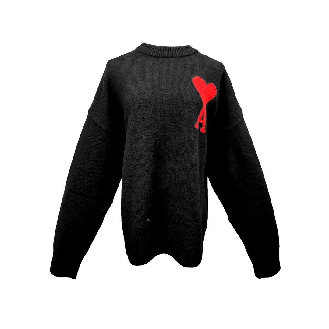 99新 AMIPARIS FW22大爱心红标Logo羊毛合身圆领毛衣 男女同款