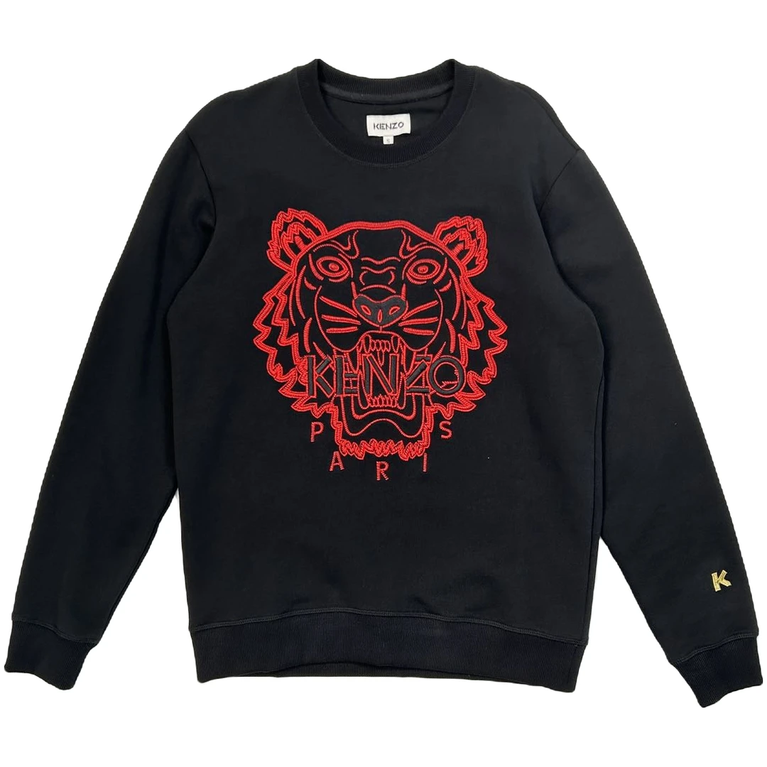 99新 KENZO/肯佐 黑红虎头刺绣圆领卫衣时尚宽松潮流秋冬百搭经典