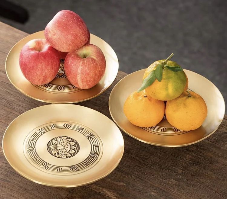 【果盘】黄铜家用水果供盘佛前果盘上供家用贡品盘香炉熏香盘