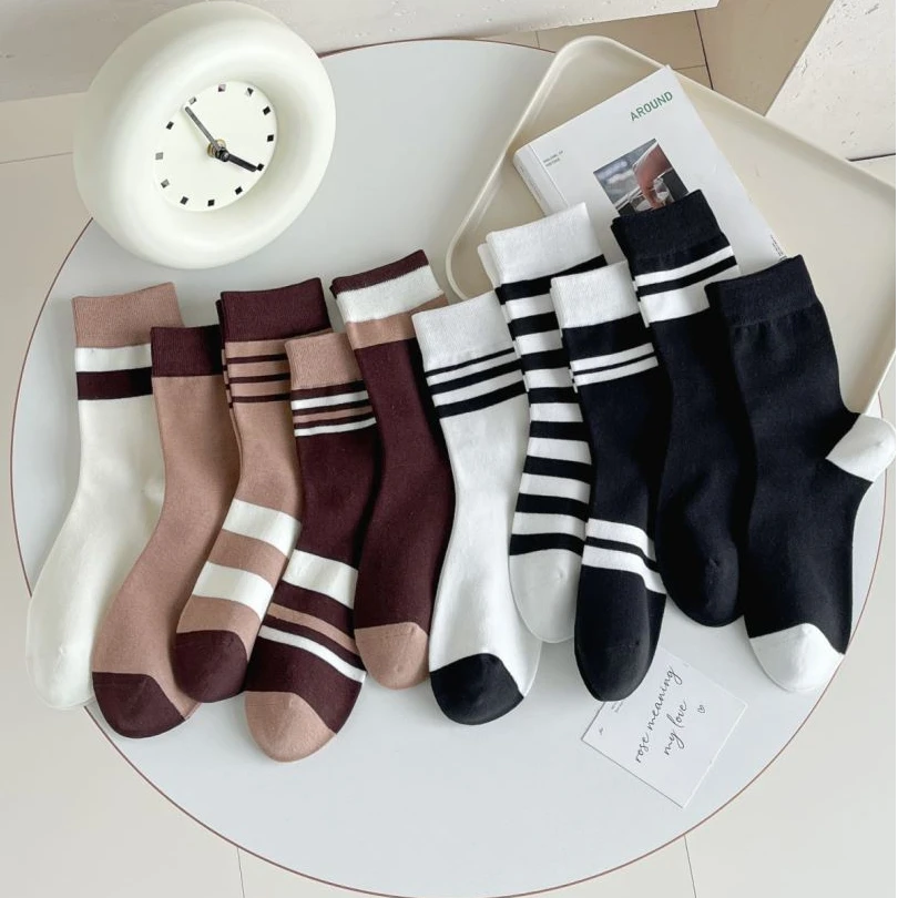 深色新款拼接色百搭款中长筒堆堆袜W6005