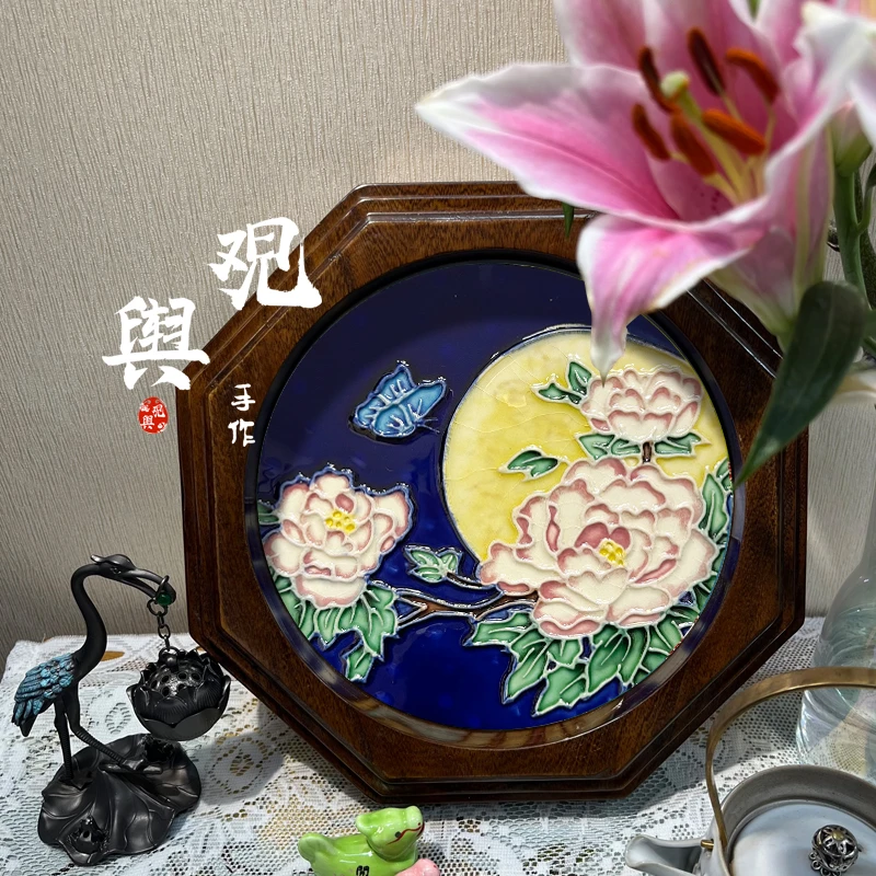 观舆-八角盘26*26麒麟纯手工主人杯龙纹矾红描金釉里红珐琅彩中式
