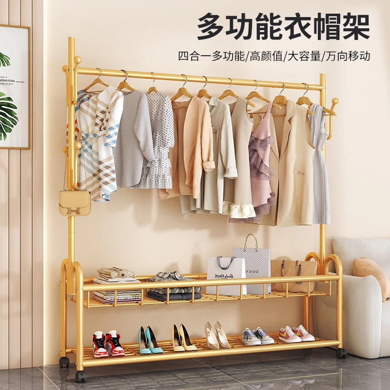 晾衣架落地家用阳台伸缩挂衣架单杆式卧室内折叠简易凉晒衣服架子