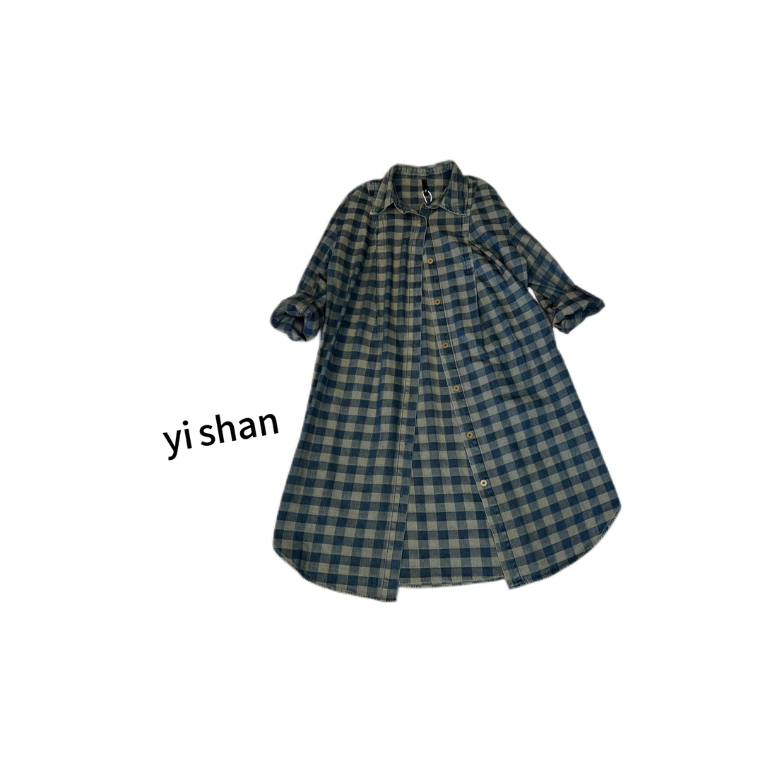 格子长复古宽松衬衫长袖气质时尚中长款秋季网红