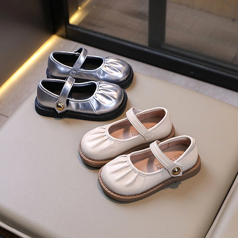 儿童小皮鞋2025新款秋季女童公主鞋韩版女宝褶皱单鞋中大童豆豆鞋