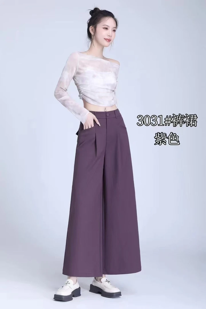 秋季新款铂钛棉宽松垂感裙裤高腰百搭瘦版阔腿裤休闲时尚3031