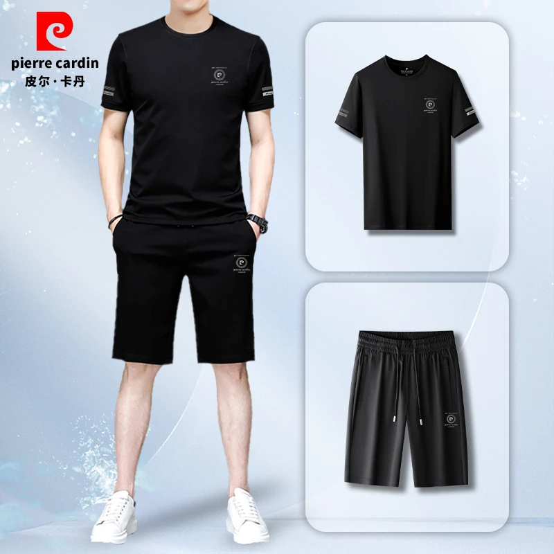 皮尔卡丹2025新款夏季男士运动休闲套装圆领短袖百搭帅气冰丝短裤