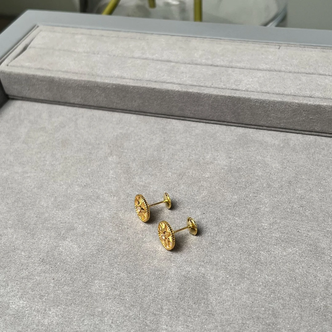 铜合金合成锆石耳饰 幸运罗盘八芒星耳钉气质轻奢DA002ED