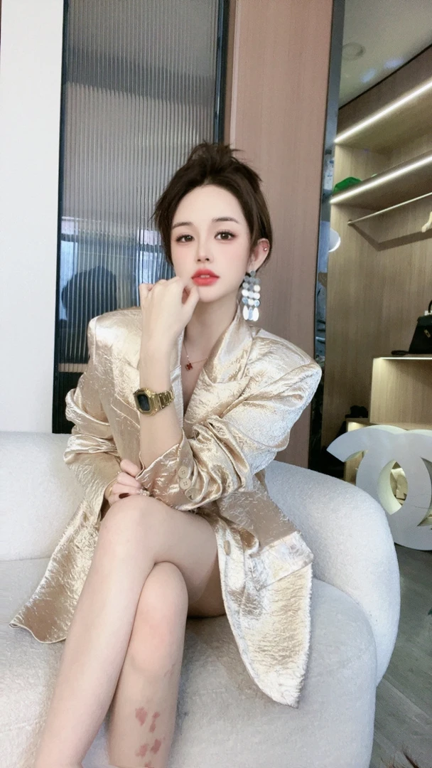 LIN小白洋气轻奢气质缎面西装1959