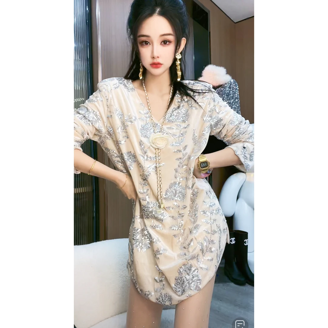 LIN小白 节假日战袍高定法式小香风加绒连衣裙8825