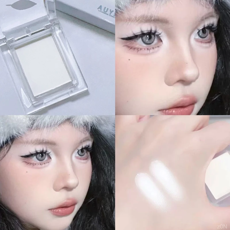 显色高光粉哑光纯白色沟阴影显单色面部白提亮眼影泪截断卧蚕鼻影