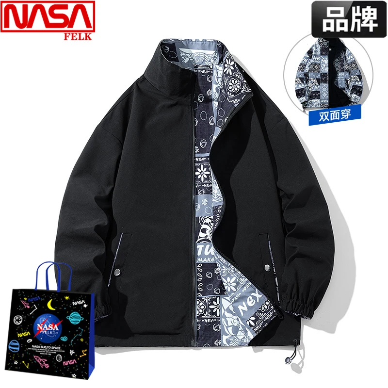 NASA联名双面穿夹克男潮牌宽松大码帅气百搭立领外套休闲褂子外衣