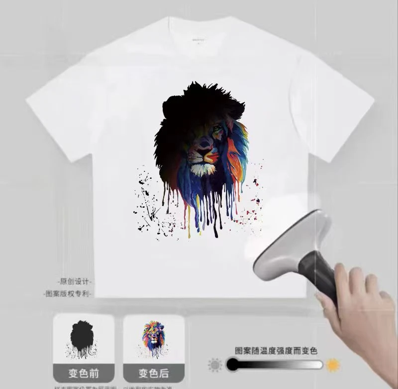 新款油墨温变狮子头重磅T恤时尚休闲透气男女同款HBHZ0-8
