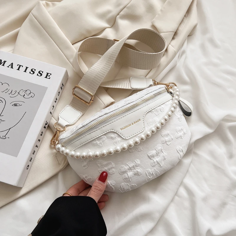 上新胸包斜跨包2024新款手机腰包女包洋气小花珍珠手提斜挎包气女