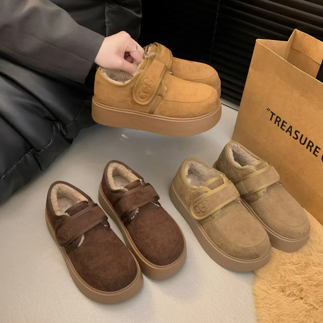 【O2氧气】”法棍面包”加绒棉鞋女款2024冬季平跟厚底圆头时尚勃肯鞋