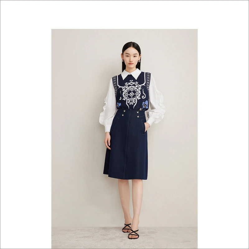 Goodland美地女装冬季新款荷叶边拼接假两件针织衫LC64306010