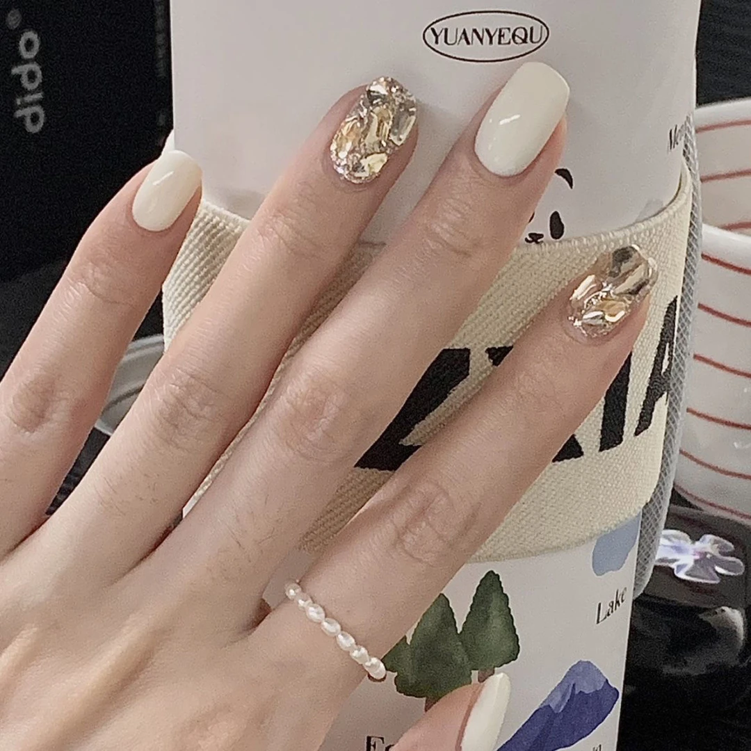 『奶白钻』纯手工甲轻爆款ins手工穿戴甲美甲穿戴式美甲穿戴甲片