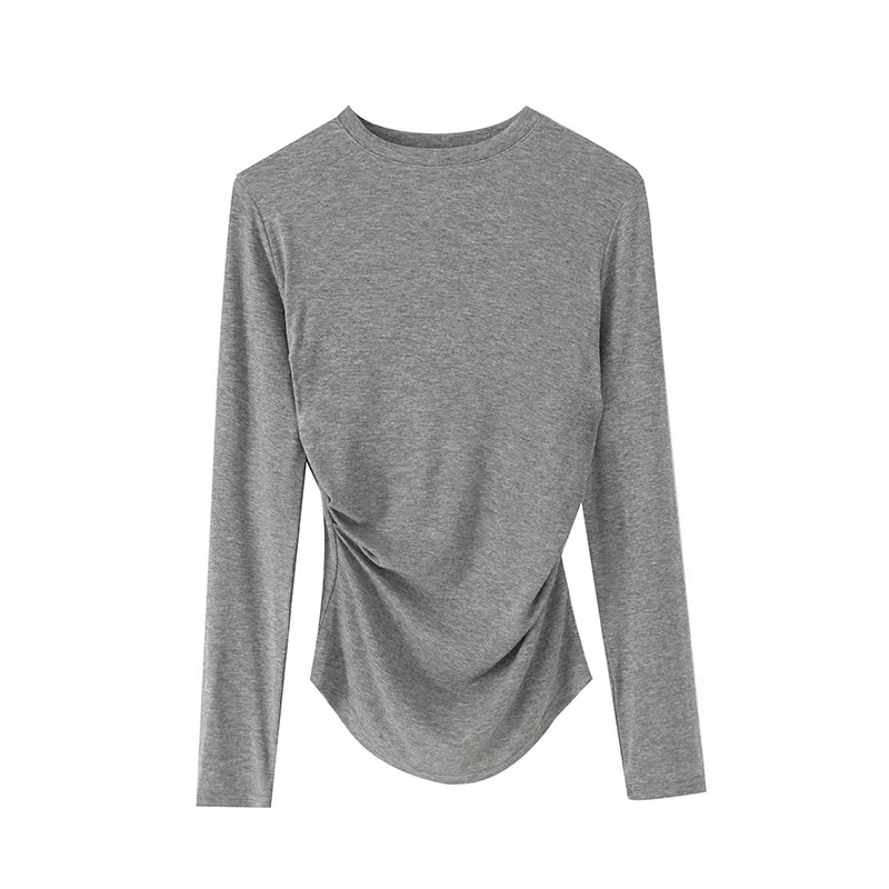 【褶皱打底】天丝亲肤柔软早秋褶皱正肩女气质圆领修身薄款针织衫