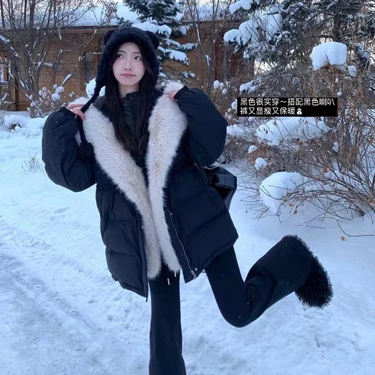狐狸毛大毛领 韩版厚鹅绒网红时尚百搭 加厚保暖 冬季 连帽女外套