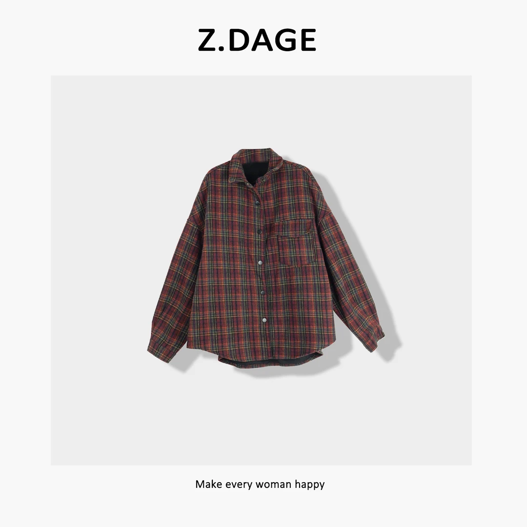 z.dage‘高级之上’时尚极简秋冬百搭经典格子奥粒绒外套-16032