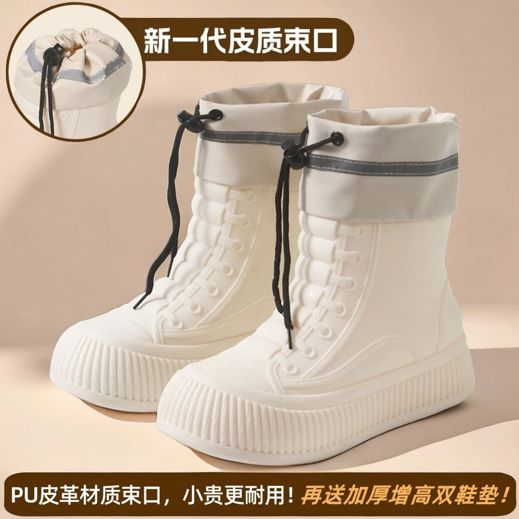 新款防滑水鞋女短筒外穿加绒保暖耐磨厚底防水鞋轻便加厚中筒雨鞋