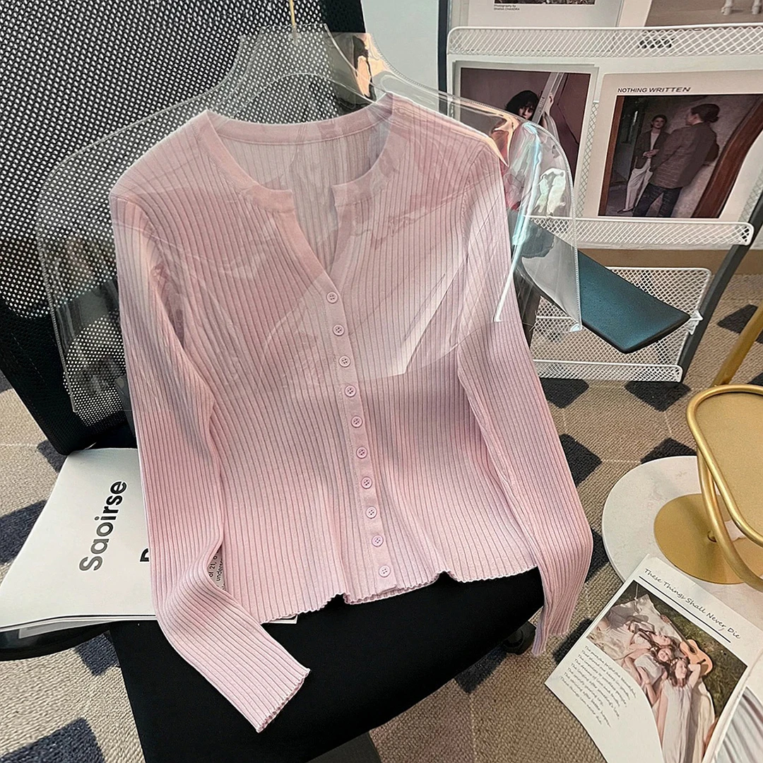 【续写温柔】春季新款简约气质纯色百搭单排扣长袖针织开衫上衣女