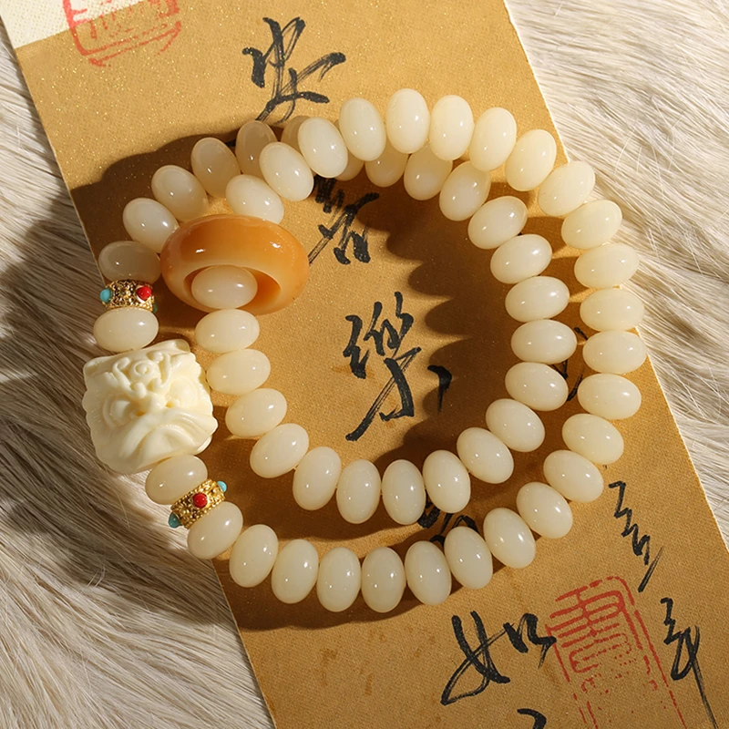 菩提手串莲花醒狮跑环手持双圈原生态菩提根男女学生文玩盘玩佛珠