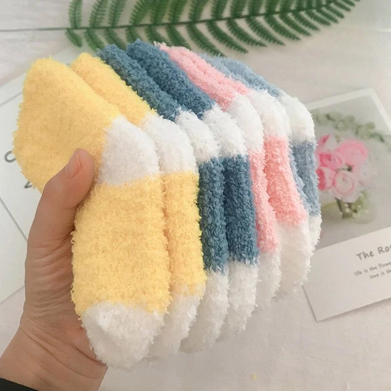 婴儿珊瑚绒袜子宝宝加厚毛绒袜秋冬季儿童地板袜睡眠袜0-1-3保暖