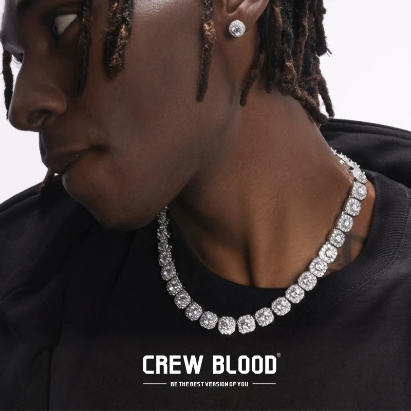 合金合成锆石项链 CREW满钻白冰糖项链古巴链男街头嘻哈镶钻情侣