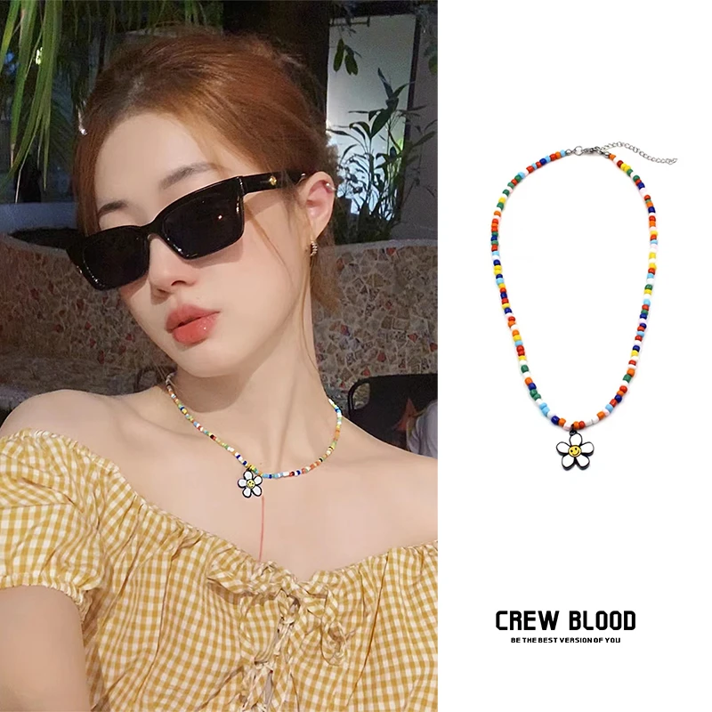 非金属树脂项链 CREW欧美太阳花彩色项链多巴胺锁骨链夏日礼物