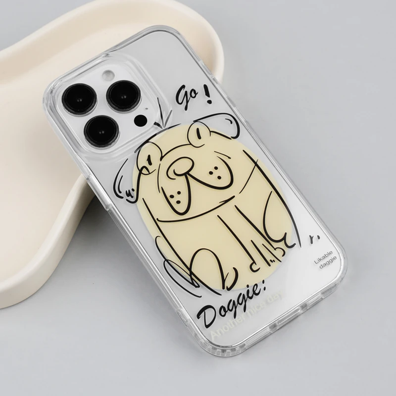 悟望初品胖狗狗圆圈手机壳苹果15promax双层iPhone14pro防摔13