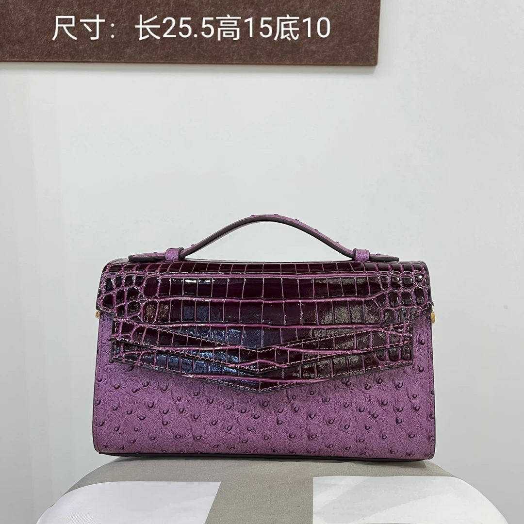 帕克保罗品牌轻奢女包真牛皮鸵鸟纹高端大气上档次