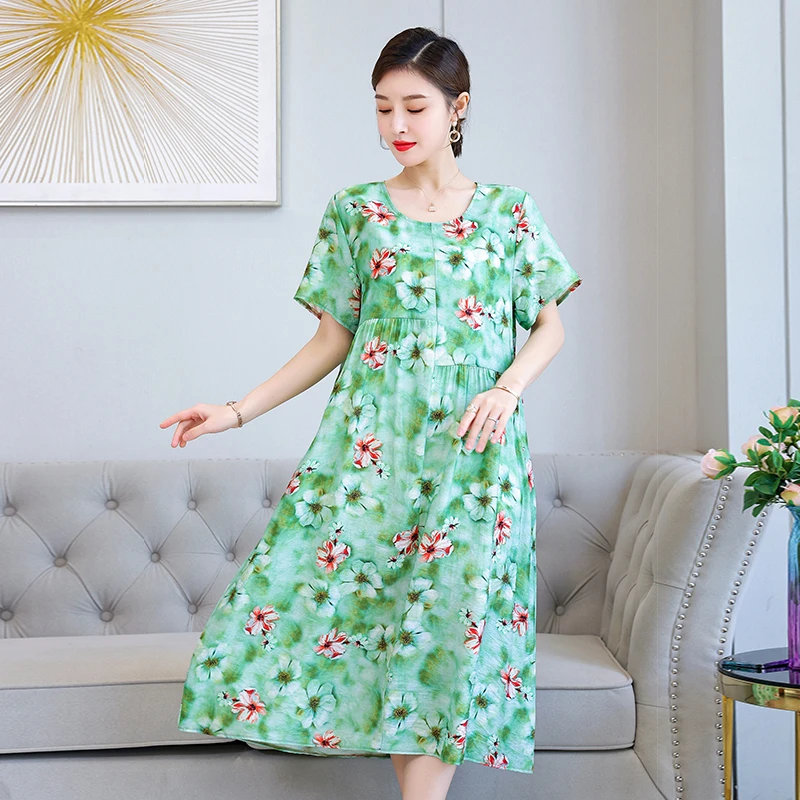 [羽墨家】夏季新款连衣裙时尚休闲女士宽松中长款天丝麻裙子MX757