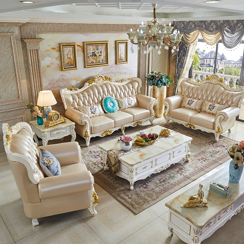 欧式真皮沙发 组合123奢华法式别墅小户型客厅头层牛皮实木家具