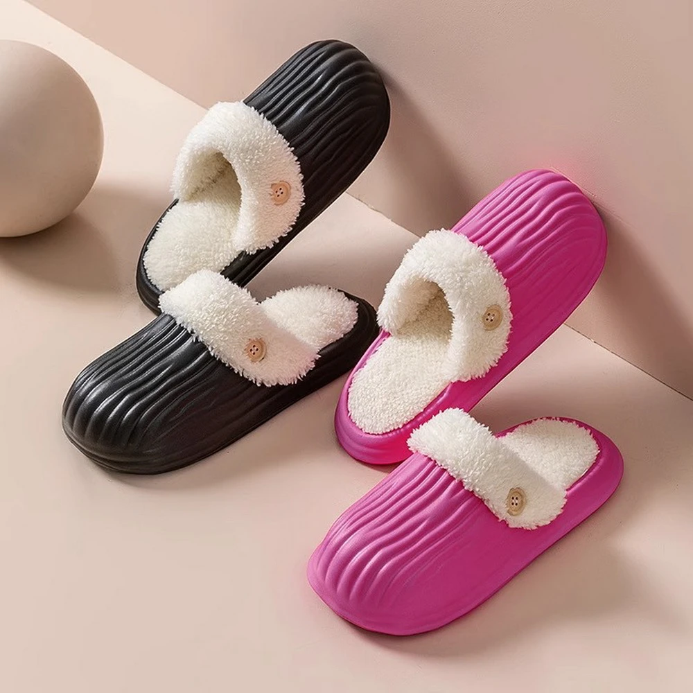 新款升级可拆卸棉拖鞋厚底防滑情侣防水拖鞋女冬季家室内保暖拖鞋