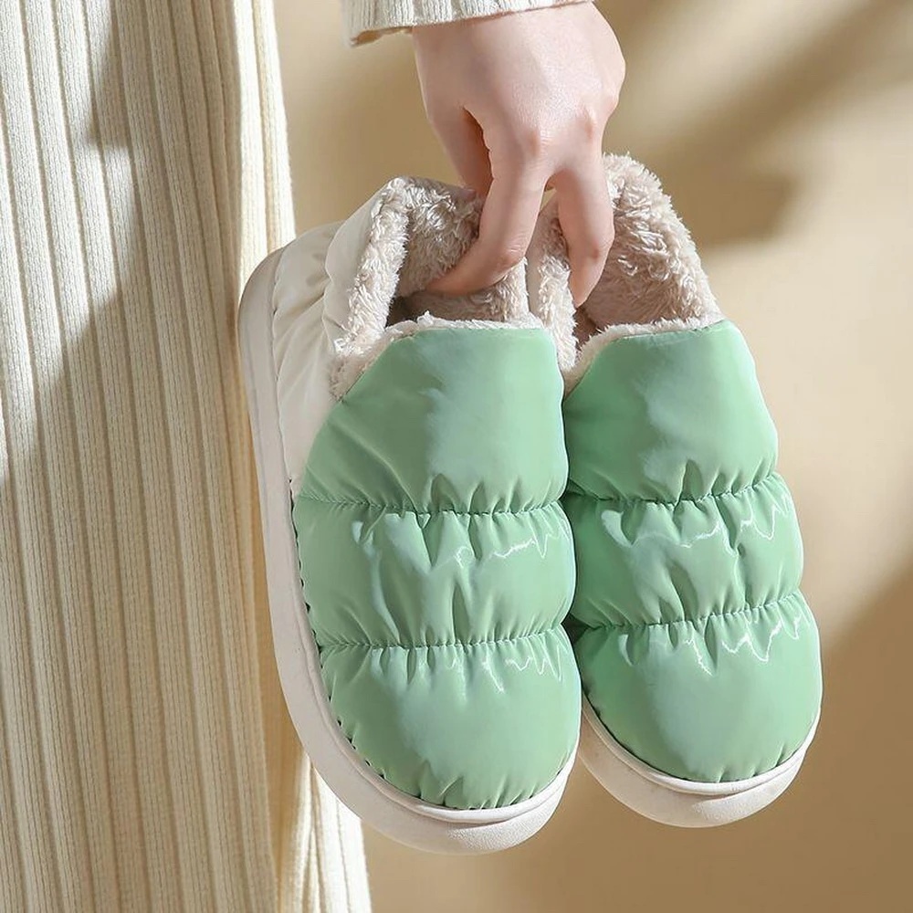 男女加厚加绒拖鞋冬季有后跟防滑耐脏情侣棉拖鞋室内棉鞋包易清洁