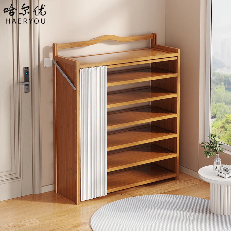 哈尔优免安装鞋架家用入户门口防灰尘带帘鞋架子一体靠墙小型鞋柜