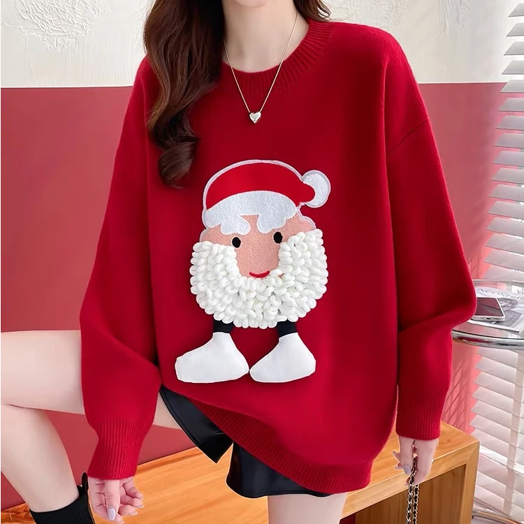 节日氛围感加厚慵懒圣诞红毛衣女冬季加厚高级感超好看软糯针织衫